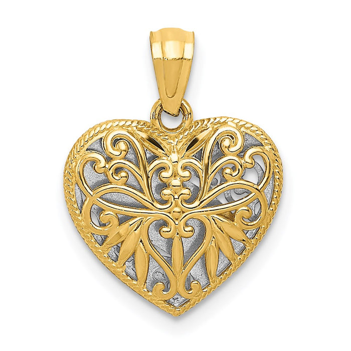 Million Charms 14K Two-Tone Reversible Mom Heart Pendant