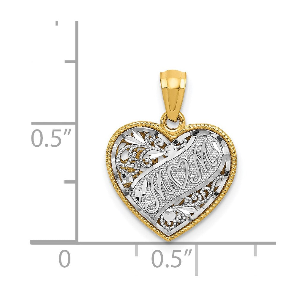Million Charms 14K Two-Tone Reversible Mom Heart Pendant