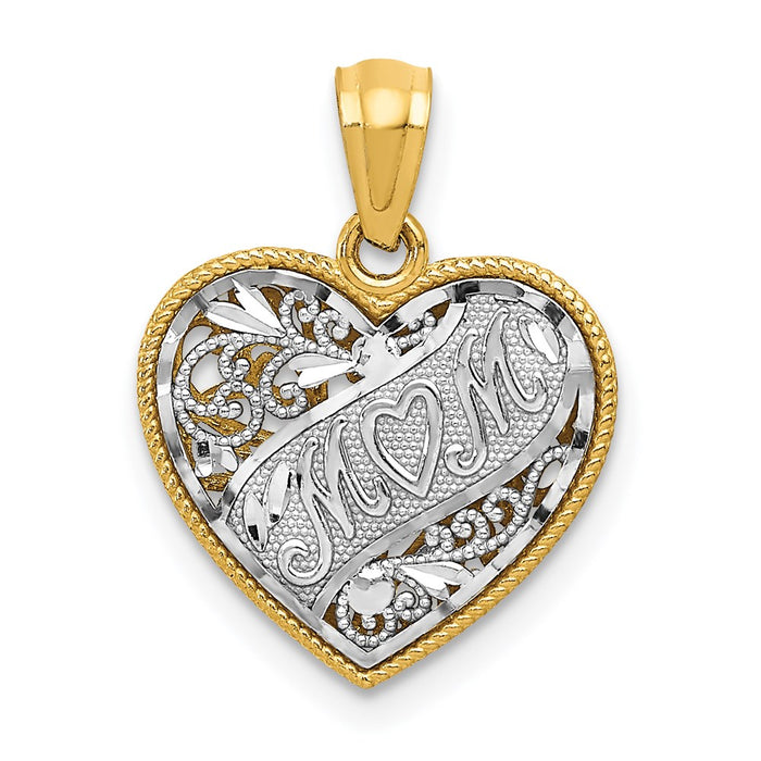 Million Charms 14K Two-Tone Reversible Mom Heart Pendant