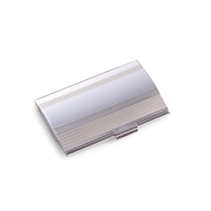 Occasion Gallery Silver Color Stainless Steel Business Card Case with Brushed & Shiny Finish. 3.75 L x 2.65 W x 0.5 H in.