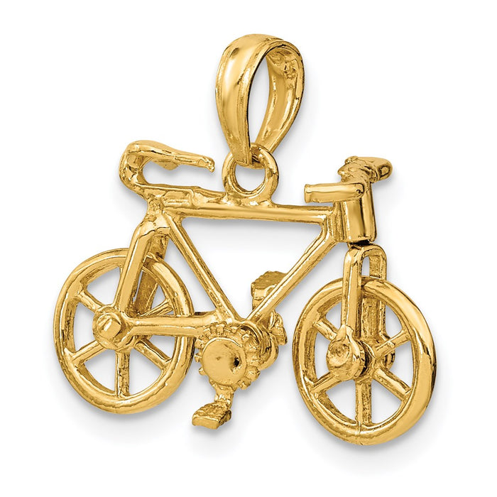 Million Charms 14K Yellow Gold Themed 3-D Moveable Bicycle Charm