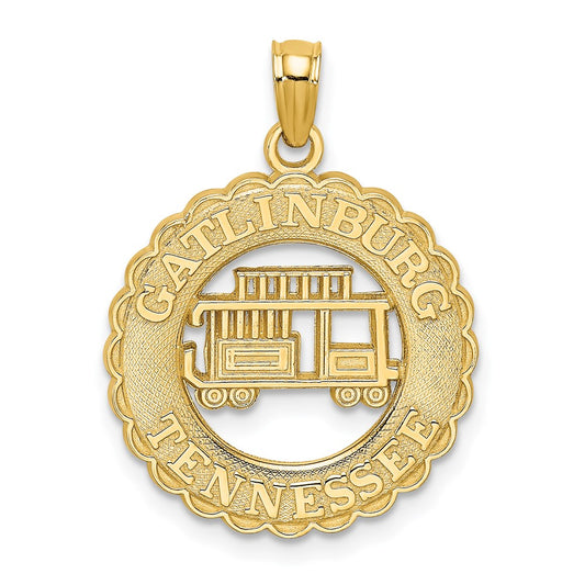 Million Charms 14K Yellow Gold Themed Gatlinburg Tennessee With Cut Out Trolley Car In Circle Charm