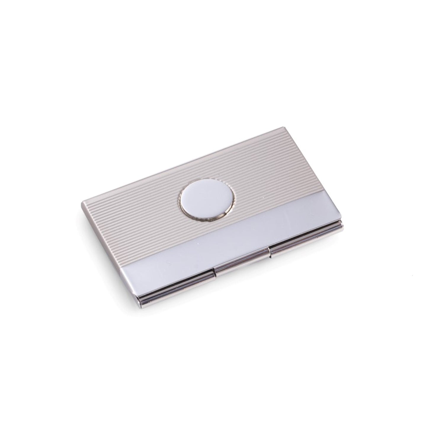 Occasion Gallery Silver Color Nickel Plated Business Card Case with Round Medallion and Satin & Shiny Finish. 3.75 L x 2.5 W x 0.5 H in.