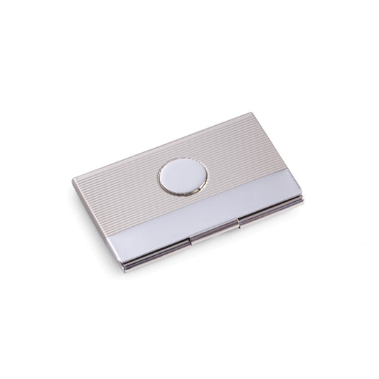Occasion Gallery Silver Color Nickel Plated Business Card Case with Round Medallion and Satin & Shiny Finish. 3.75 L x 2.5 W x 0.5 H in.