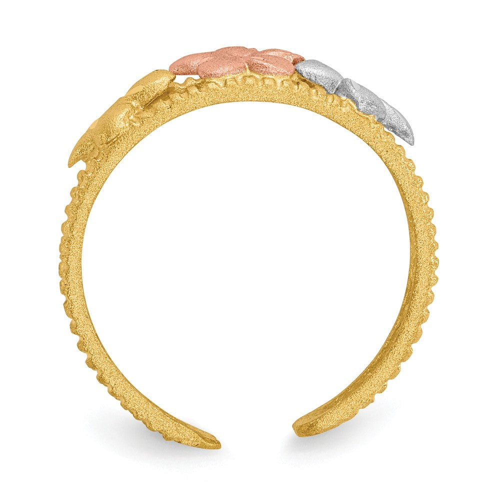 14k Yellow Gold Two-tone & Rhodium Plumeria Toe Ring