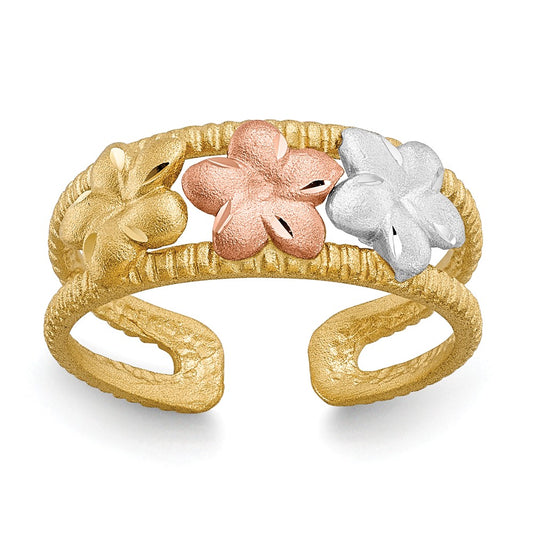 14k Yellow Gold Two-tone & Rhodium Plumeria Toe Ring