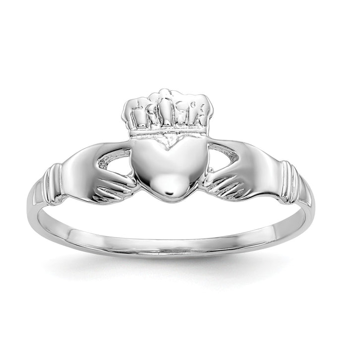 14k White Gold Ladies Claddagh Ring, Size: 6