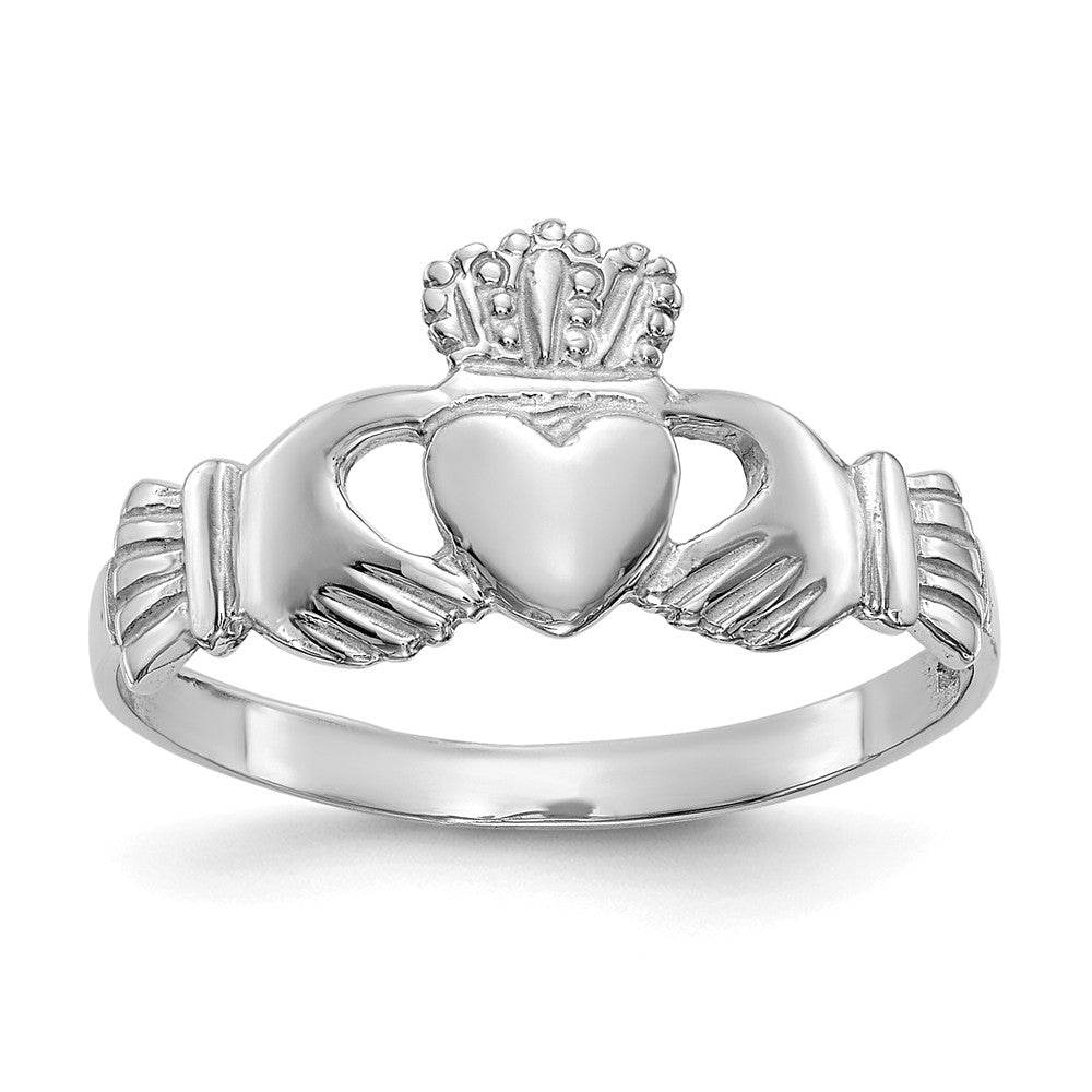14k White Gold Ladies Claddagh Ring, Size: 6.5