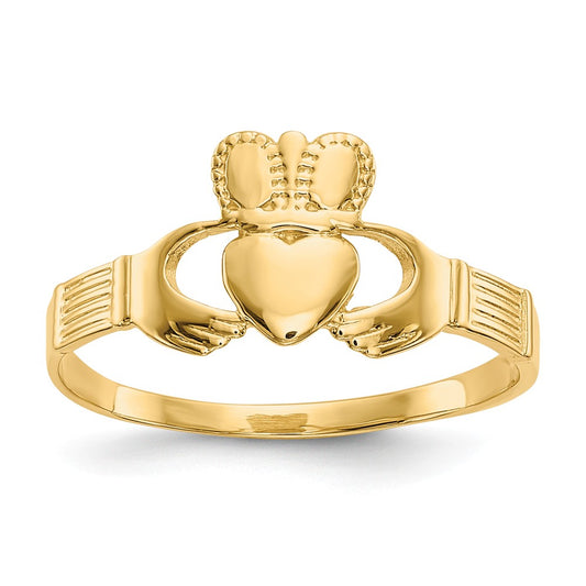 14k Yellow Gold Ladies Claddagh Ring, Size: 6