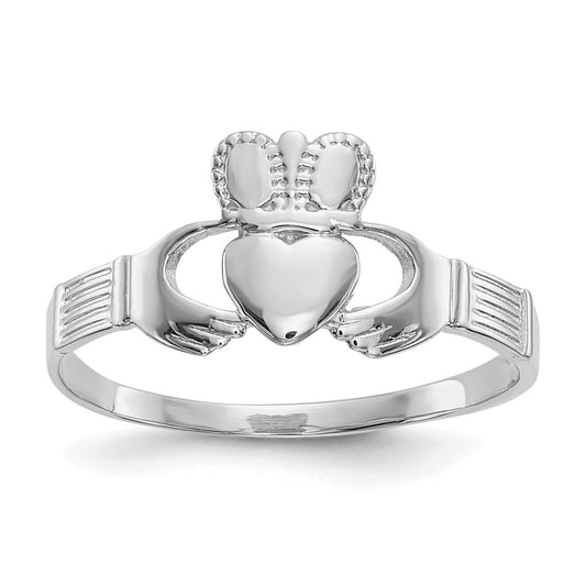14k White Gold Ladies Claddagh Ring, Size: 6