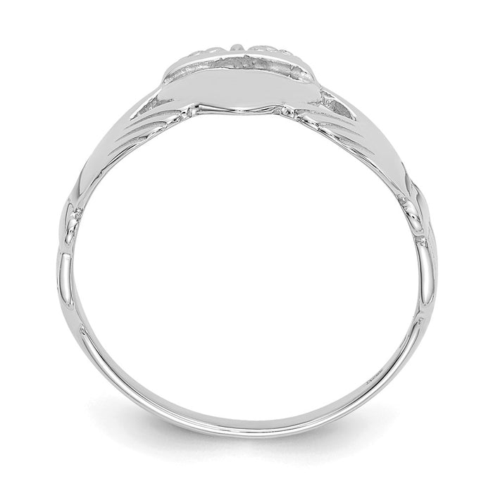 14k White Gold Ladies Claddagh Ring, Size: 5.5