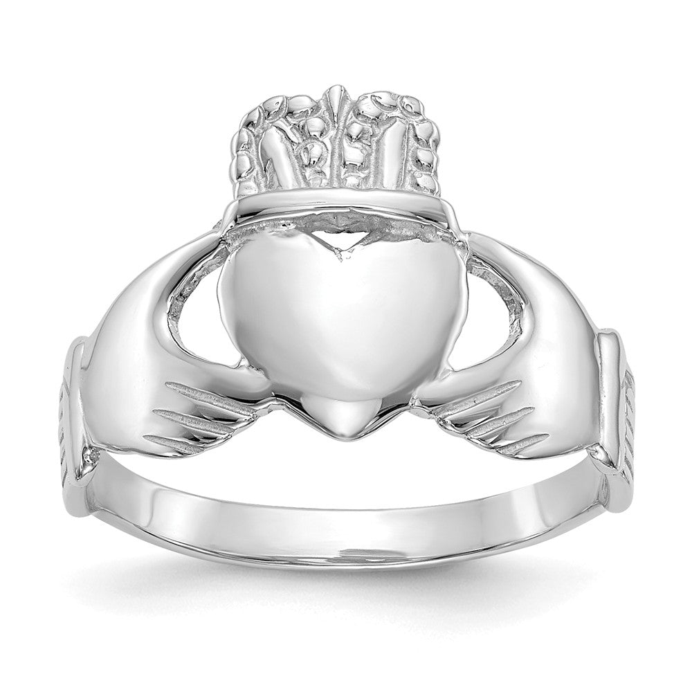 14k White Gold Ladies Claddagh Ring, Size: 5.5