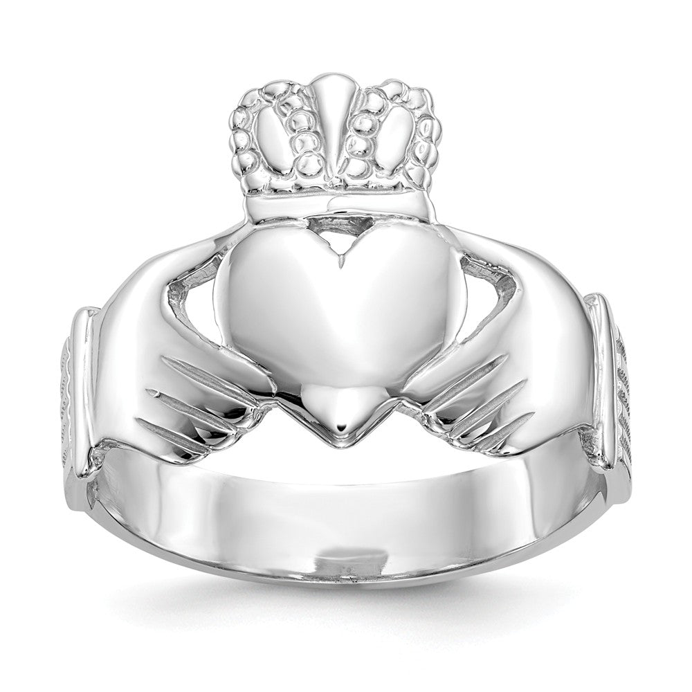 14k White Gold Men's Claddagh Ring, Size: 9