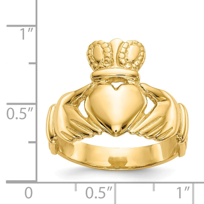 14k Yellow Gold Men's Claddagh Ring, Size: 10