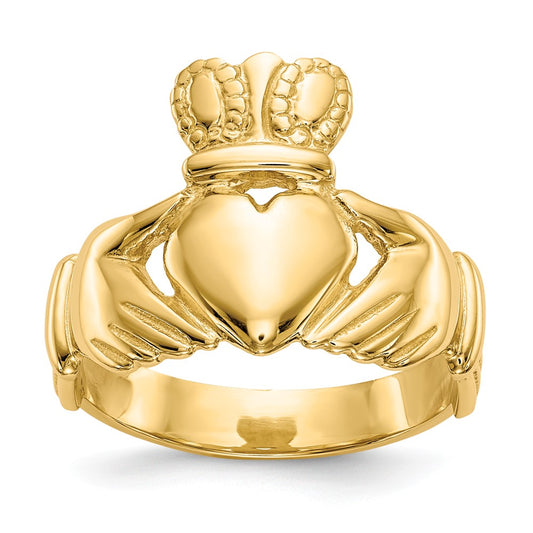 14k Yellow Gold Men's Claddagh Ring, Size: 10