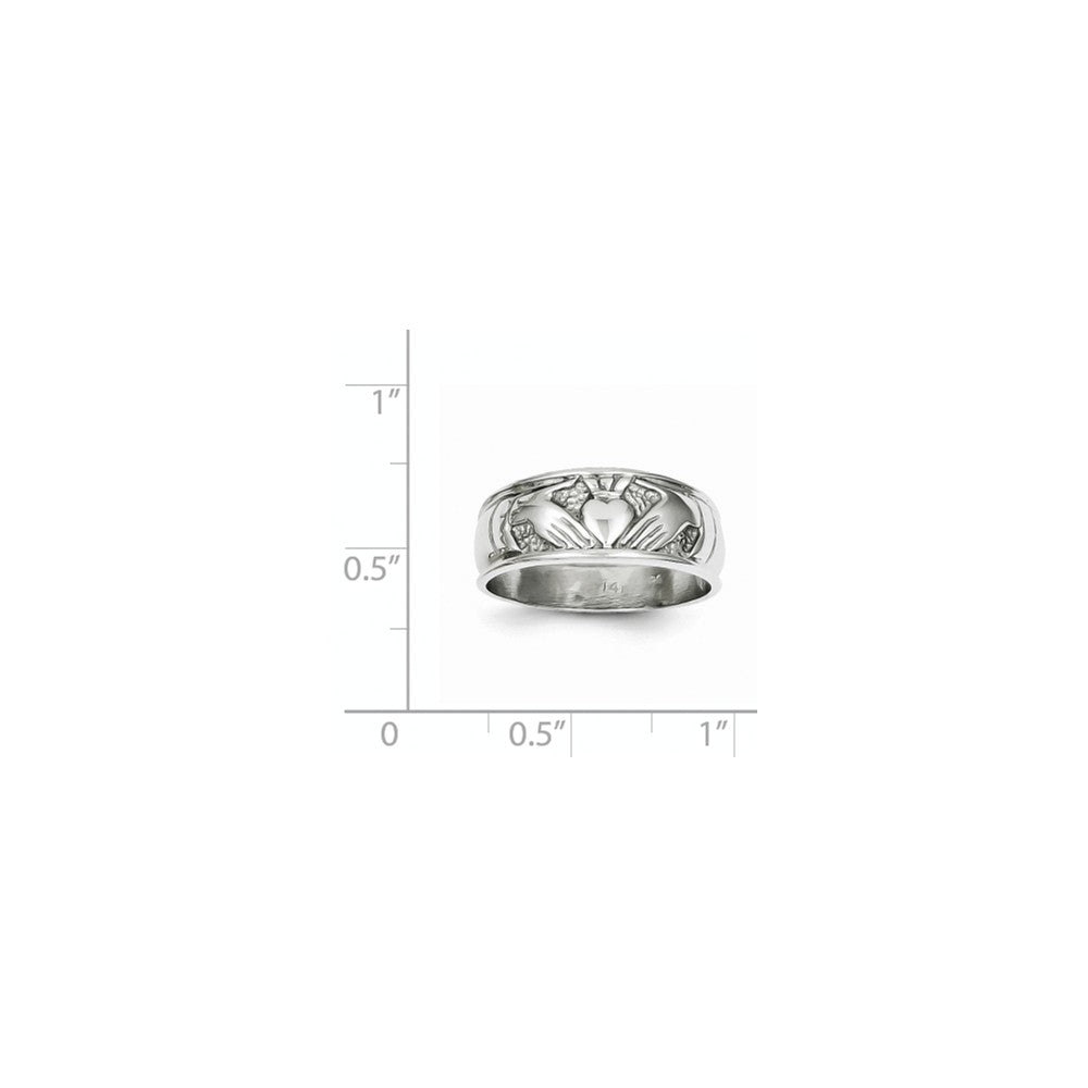 14k White Gold Ladies Claddagh Ring, Size: 6