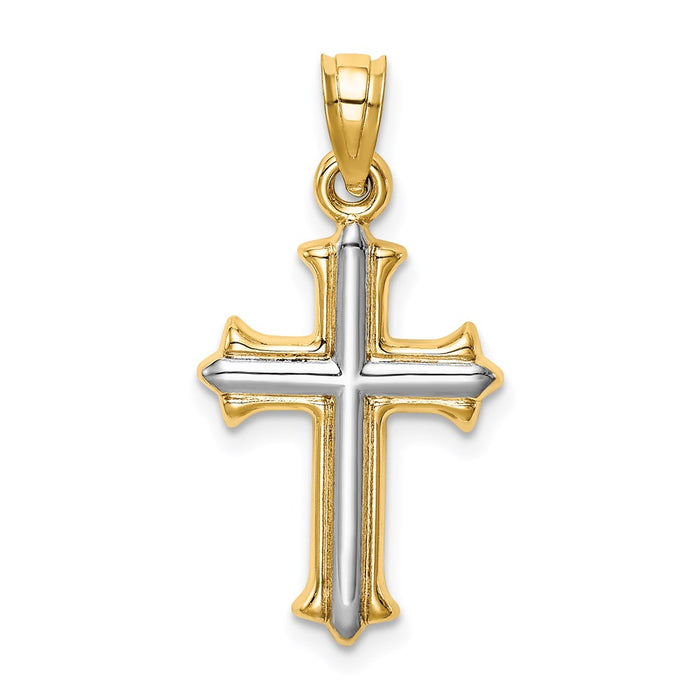 Million Charms 14K With Rhodium-plated Reversible Hollow Relgious Cross Pendant