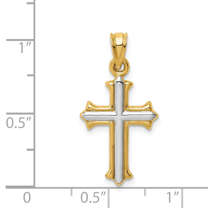 Million Charms 14K With Rhodium-plated Reversible Hollow Relgious Cross Pendant