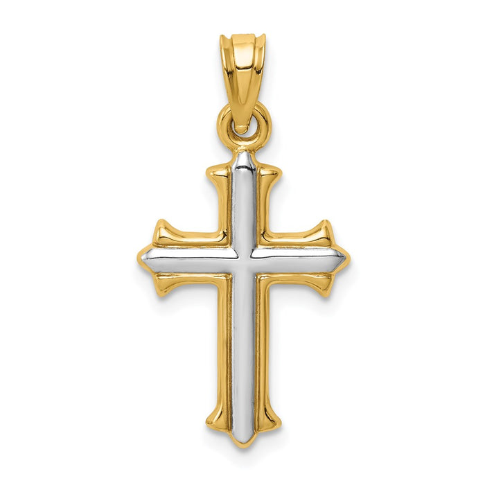 Million Charms 14K With Rhodium-plated Reversible Hollow Relgious Cross Pendant