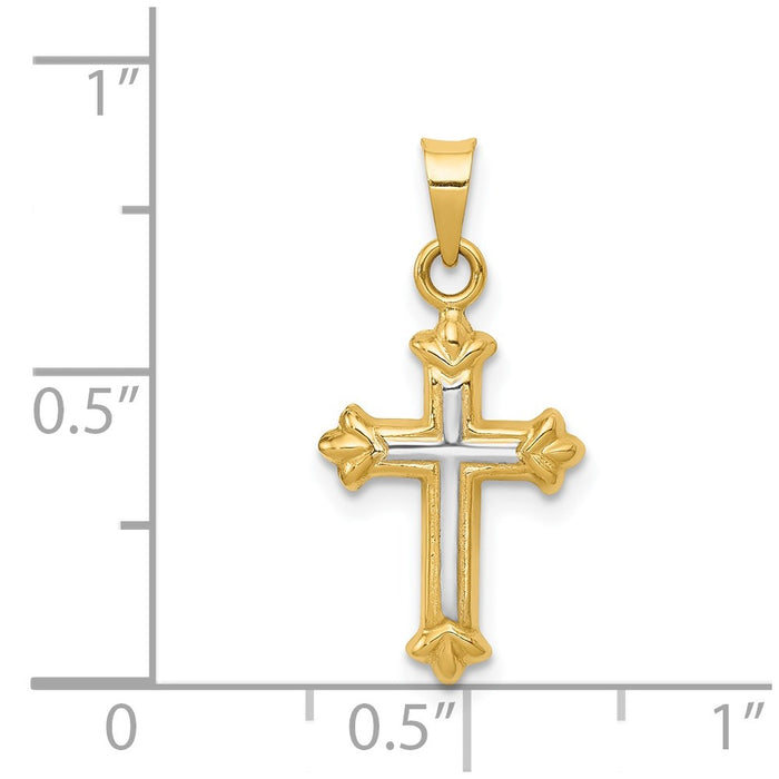 Million Charms 14K With Rhodium-plated Hollow Relgious Cross Charm