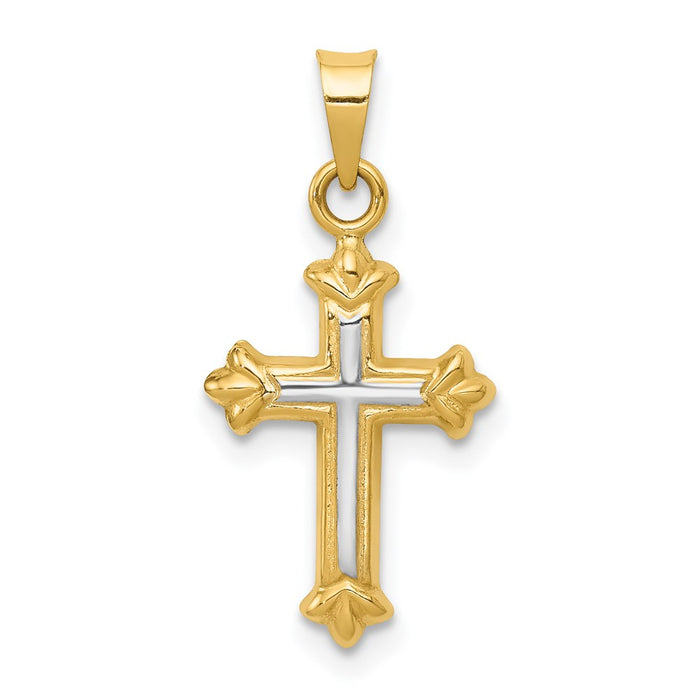 Million Charms 14K With Rhodium-plated Hollow Relgious Cross Charm