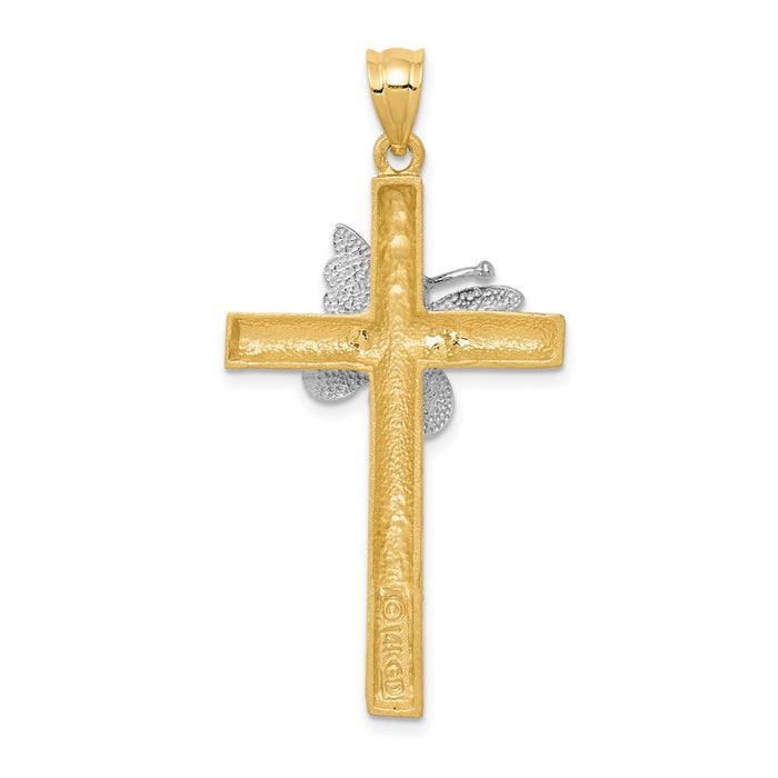 Million Charms 14K Two-Tone Relgious Cross With Butterfly Pendant