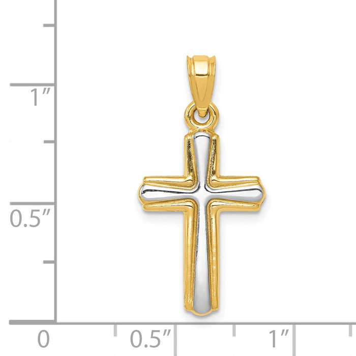 Million Charms 14K Yellow Gold Themed With Rhodium-plated Relgious Cross Pendant