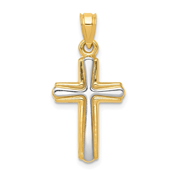 Million Charms 14K Yellow Gold Themed With Rhodium-plated Relgious Cross Pendant