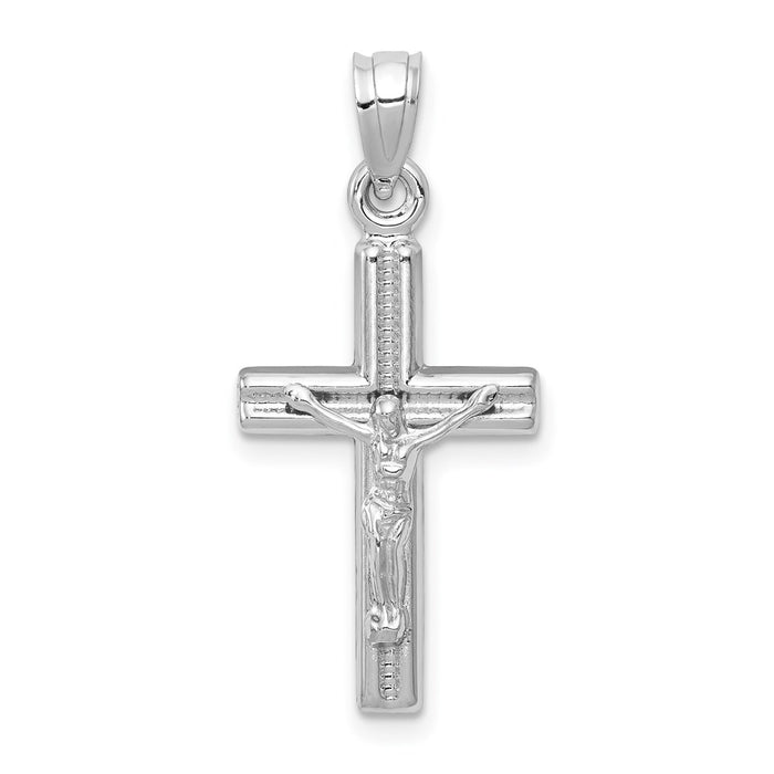 Million Charms 14K White Gold Themed Hollow Relgious Crucifix Pendant