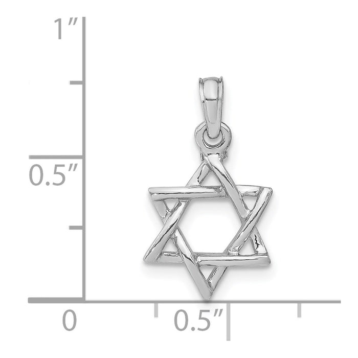Million Charms 14K White Gold Themed 3-D Polished Religious Jewish Star Of David Charm