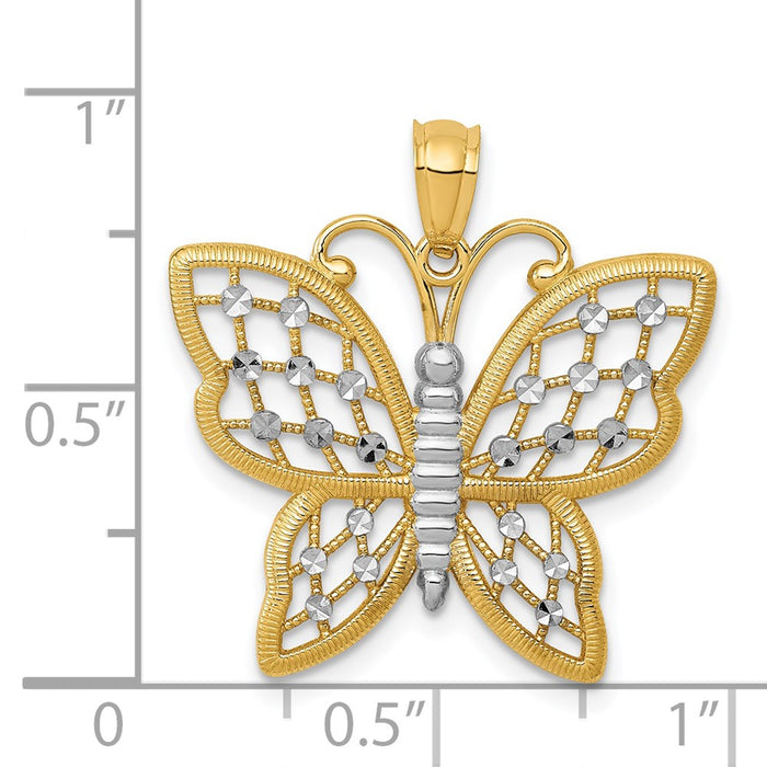 Million Charms 14K Yellow Gold Themed With Rhodium-plated Diamond-Cut Butterfly Pendant