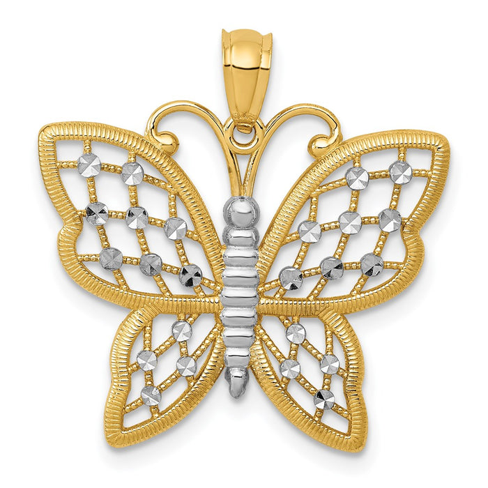 Million Charms 14K Yellow Gold Themed With Rhodium-plated Diamond-Cut Butterfly Pendant