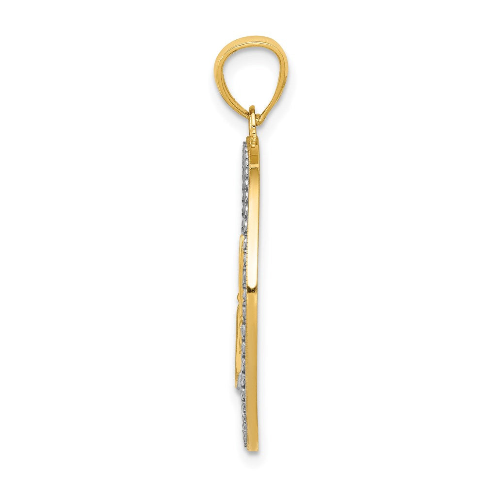 Million Charms 14K Yellow Gold Themed With Rhodium-plated Diamond-Cut Dragonfly Circle Pendant