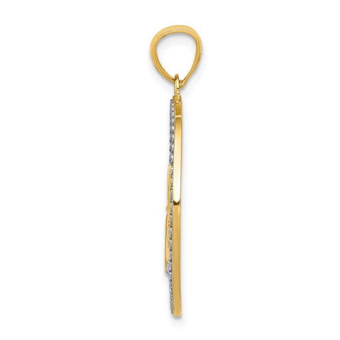 Million Charms 14K Yellow Gold Themed With Rhodium-plated Diamond-Cut Dragonfly Circle Pendant