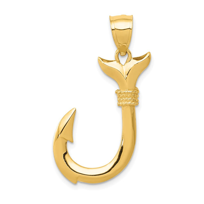 Million Charms 14K Yellow Gold Themed Whale Tail Hook Pendant