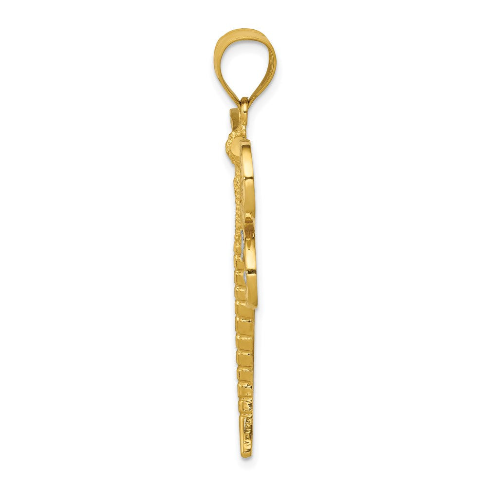 Million Charms 14K Yellow Gold Themed, Rhodium-plated Diamond-Cut Filigree Dragonfly Pendant