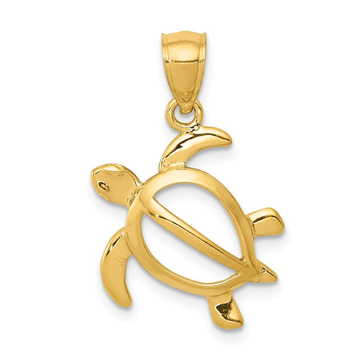 Million Charms 14K Yellow Gold Themed Open Turtle Pendant