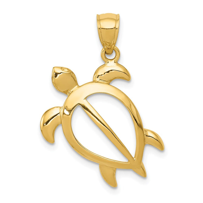 Million Charms 14K Yellow Gold Themed Open Turtle Pendant