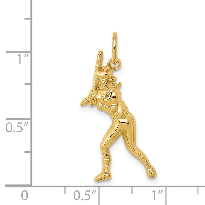 Million Charms 14K Yellow Gold Themed Female Sports Baseball Batter Charm