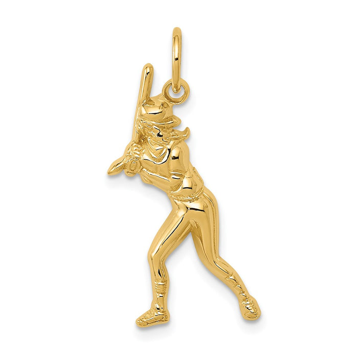 Million Charms 14K Yellow Gold Themed Female Sports Baseball Batter Charm