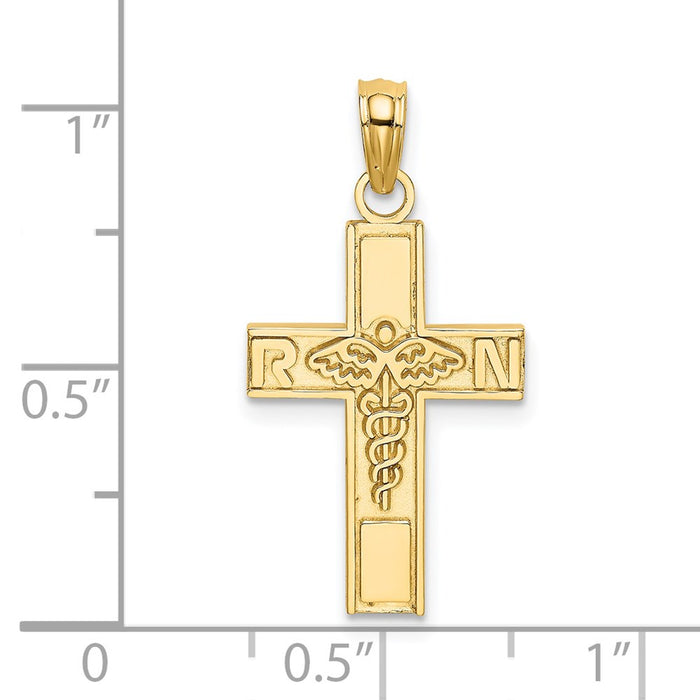 Million Charms 14K Yellow Gold Themed RN (Registered Nurse) & Caduceus Relgious Cross Charm