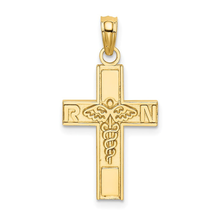 Million Charms 14K Yellow Gold Themed RN (Registered Nurse) & Caduceus Relgious Cross Charm