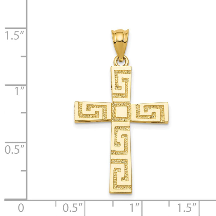 Million Charms 14K Yellow Gold Themed Greek Key Relgious Cross Pendant