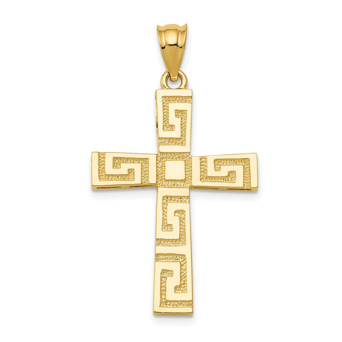 Million Charms 14K Yellow Gold Themed Greek Key Relgious Cross Pendant