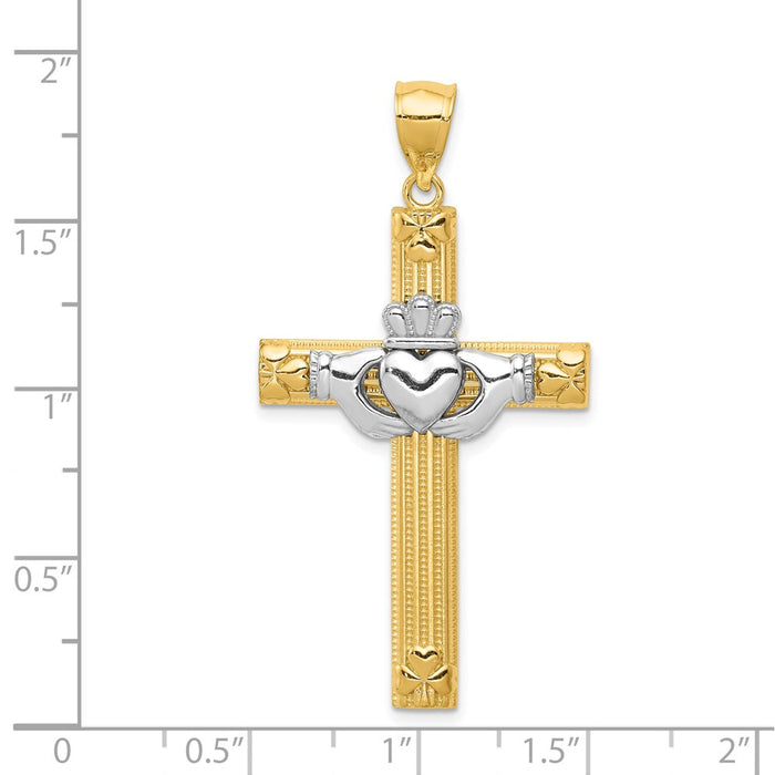 Million Charms 14K Two-Tone Claddagh Relgious Cross Pendant