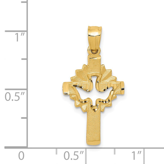 Million Charms 14K Yellow Gold Themed Dove Relgious Cross Charm