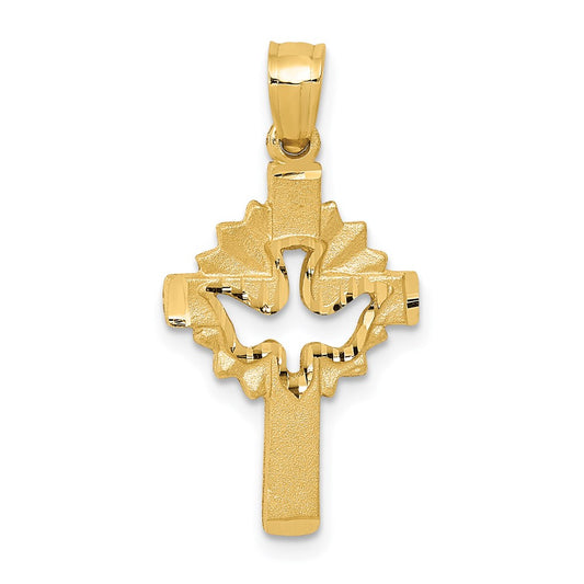 Million Charms 14K Yellow Gold Themed Dove Relgious Cross Charm