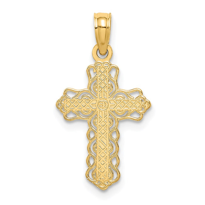 Million Charms 14K Yellow Gold Themed Budded Relgious Cross Charm