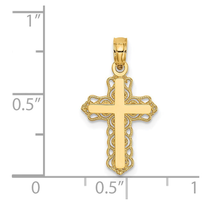 Million Charms 14K Yellow Gold Themed Budded Relgious Cross Charm