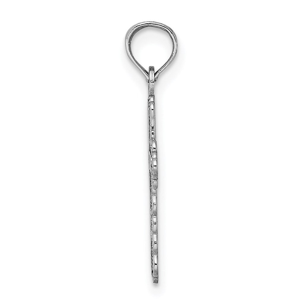Million Charms 14K White Gold Themed With Lace Trim & Polished Center Relgious Cross Charm
